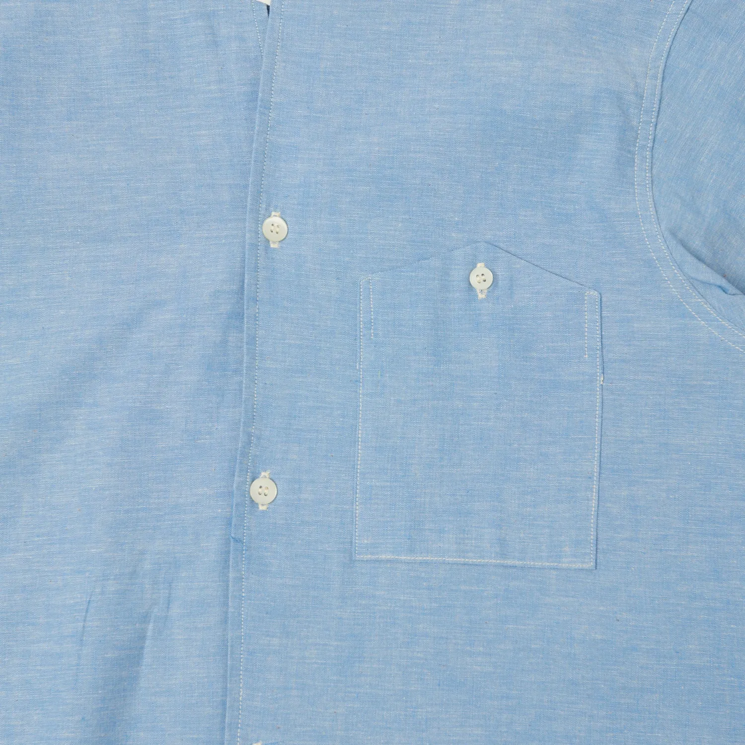 Warehouse & Co 3091 S/S Open Collar Shirt - Cheese Chambray Sax