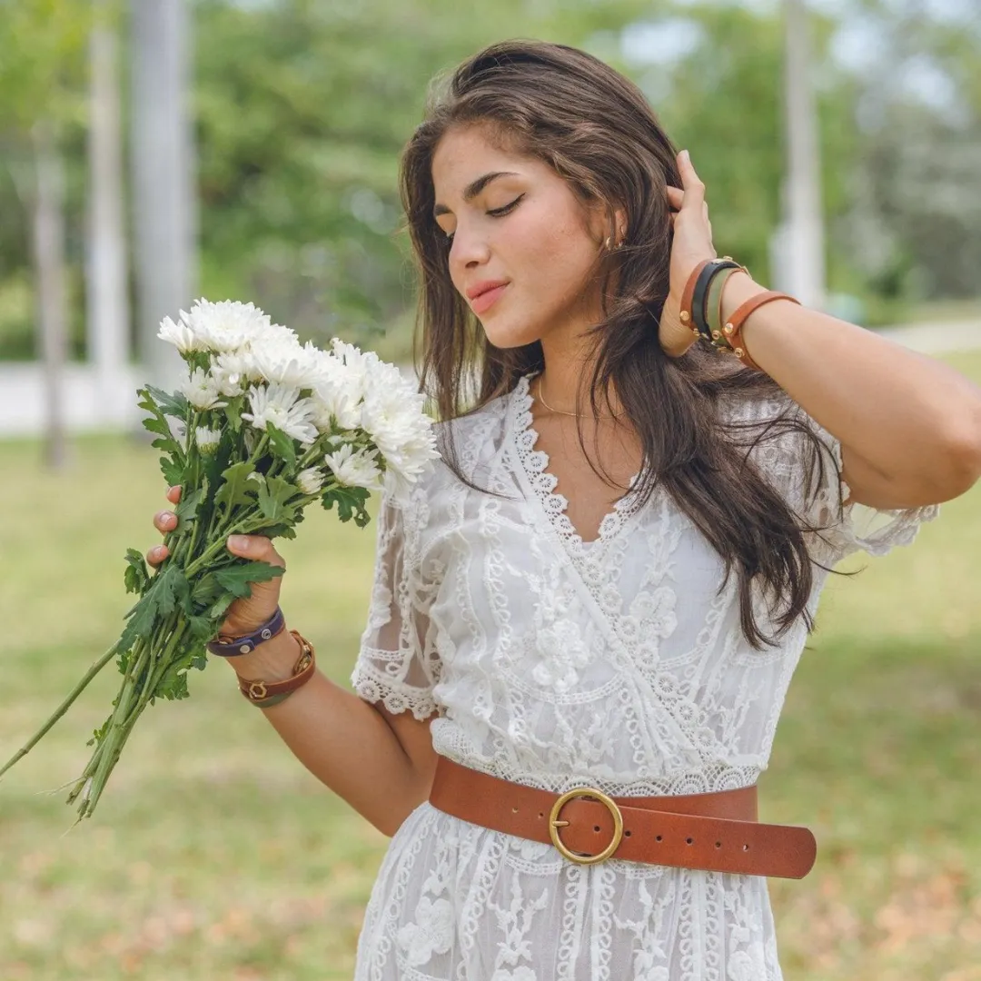 Wide Basic Brass Ring Leather Belt