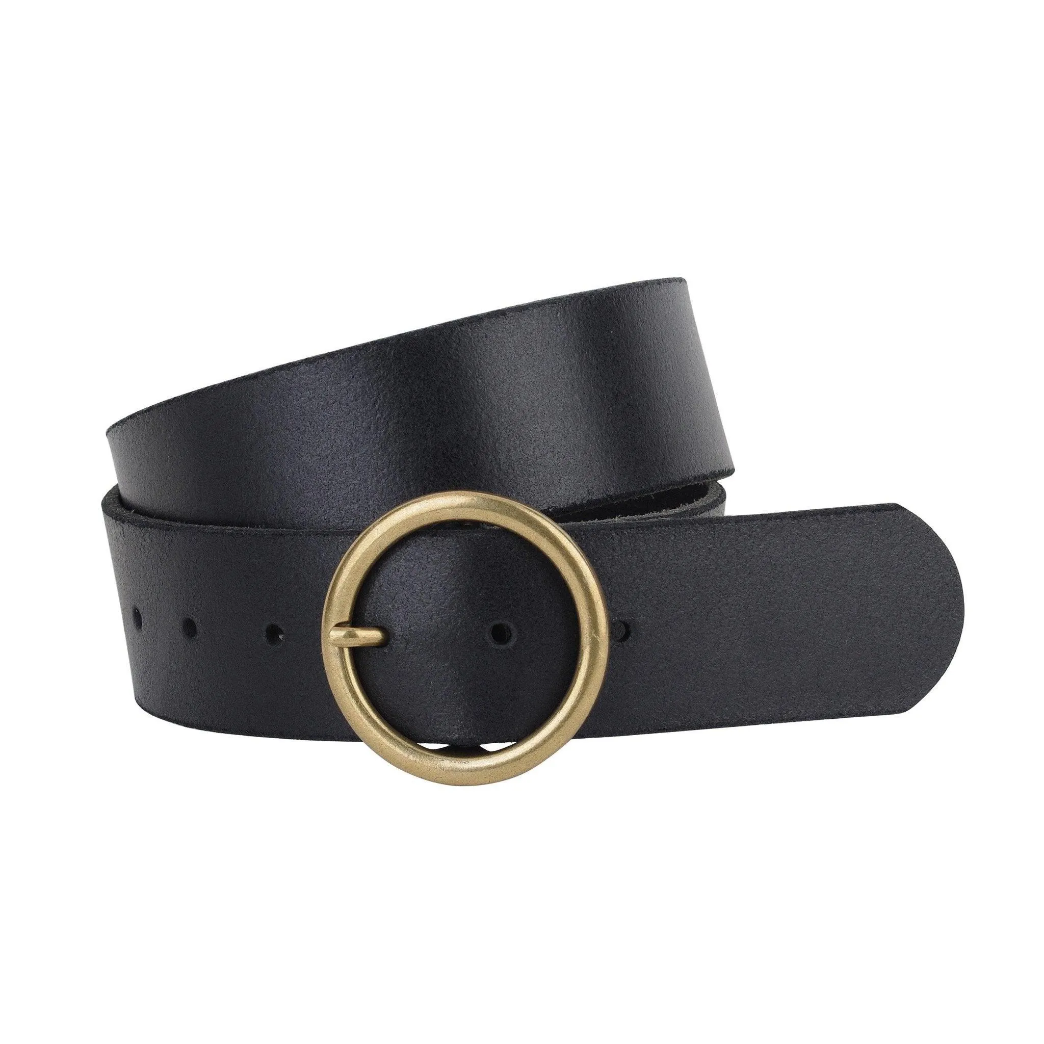 Wide Basic Brass Ring Leather Belt