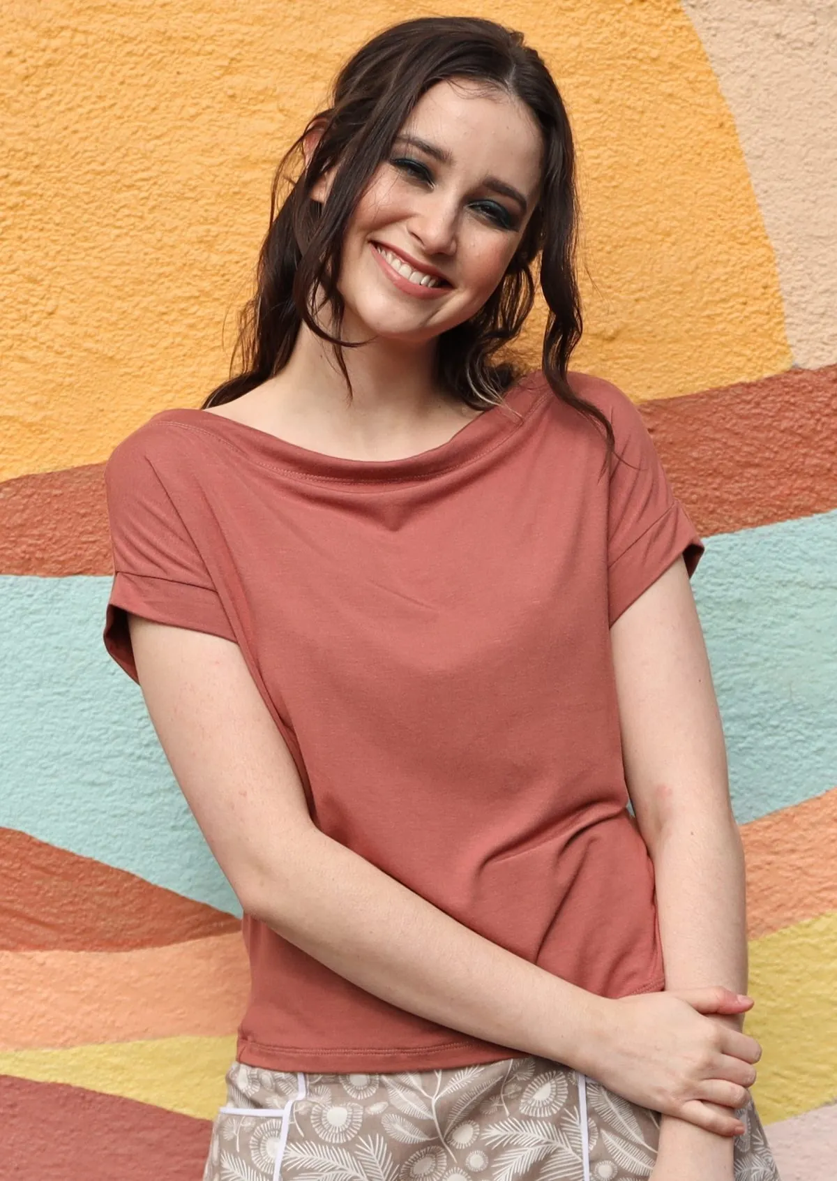 Wide Neck Mod Top Dusty Rose