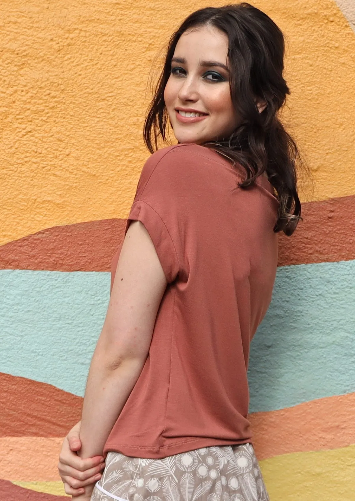 Wide Neck Mod Top Dusty Rose