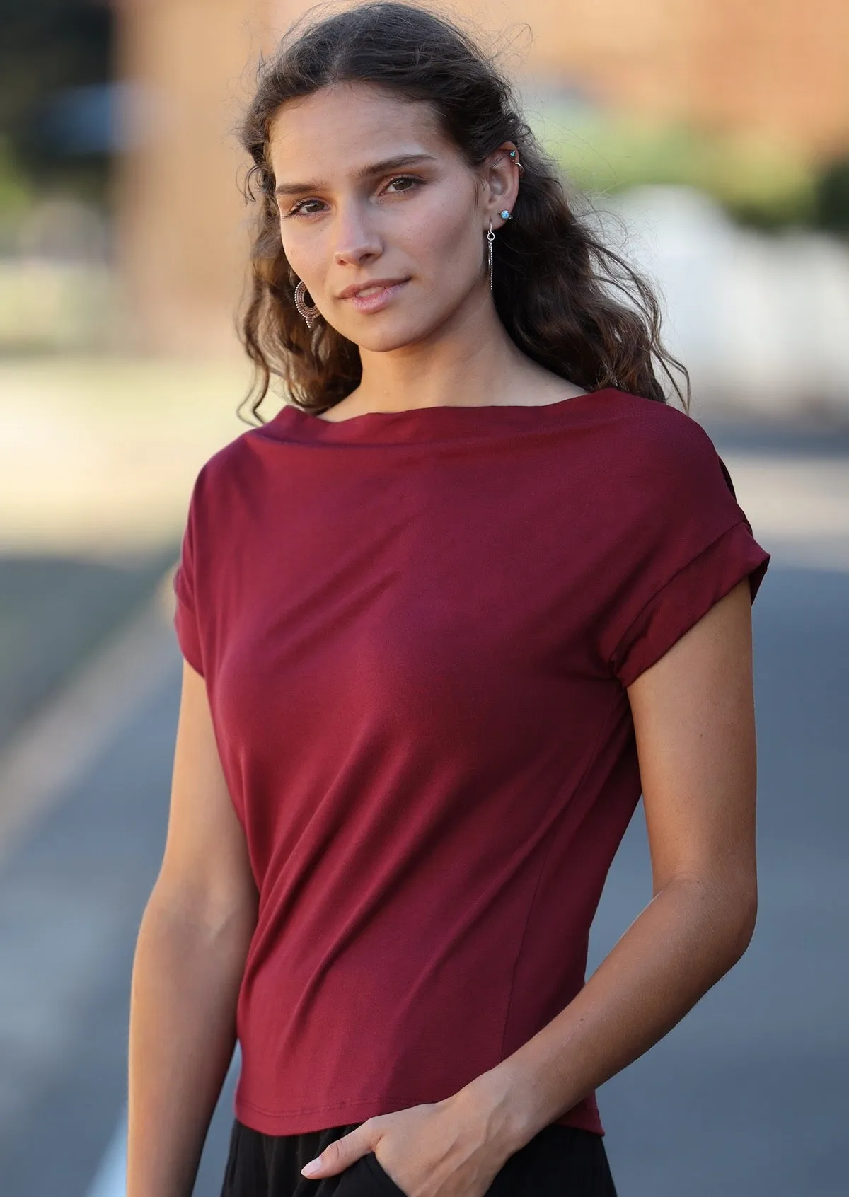Wide Neck Mod Top Maroon