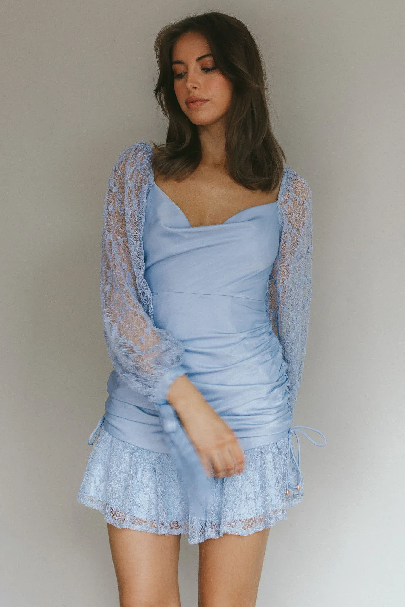 With Love Long Sleeve Lace Mini Dress Blue
