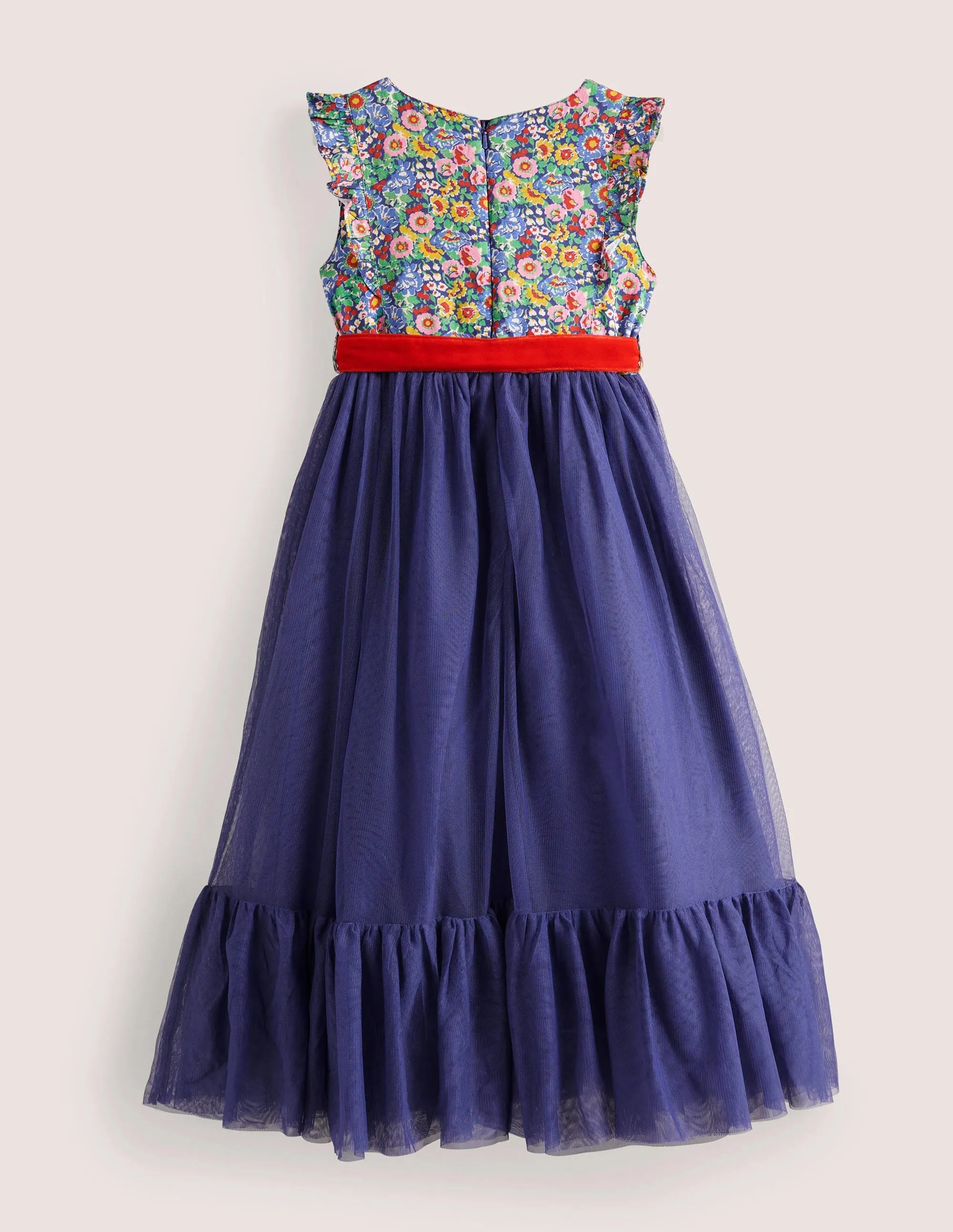 Woven Tulle Party Dress-Navy Multi Floral