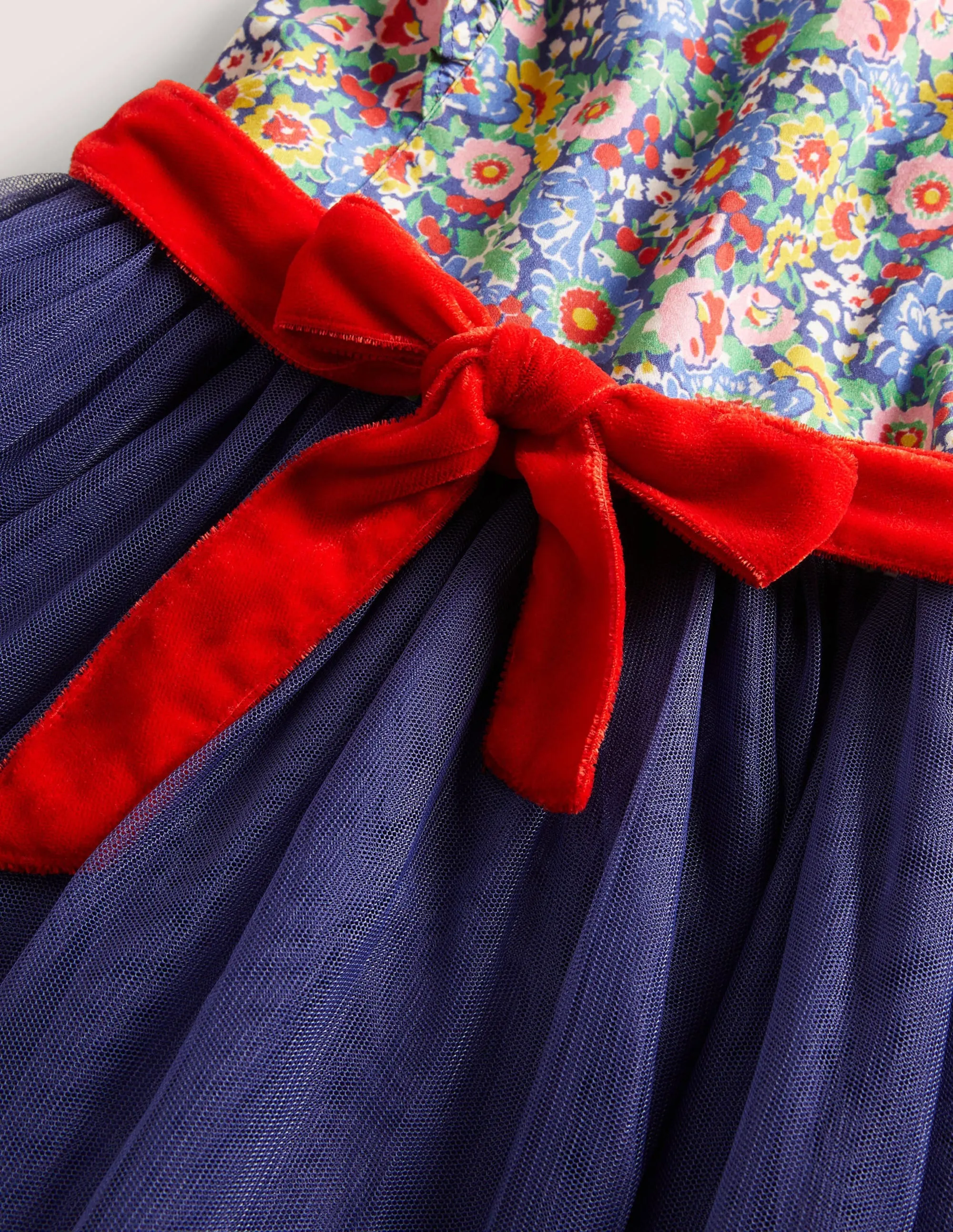 Woven Tulle Party Dress-Navy Multi Floral