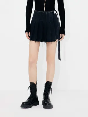 Wrap Detail Pleated Denim Shorts