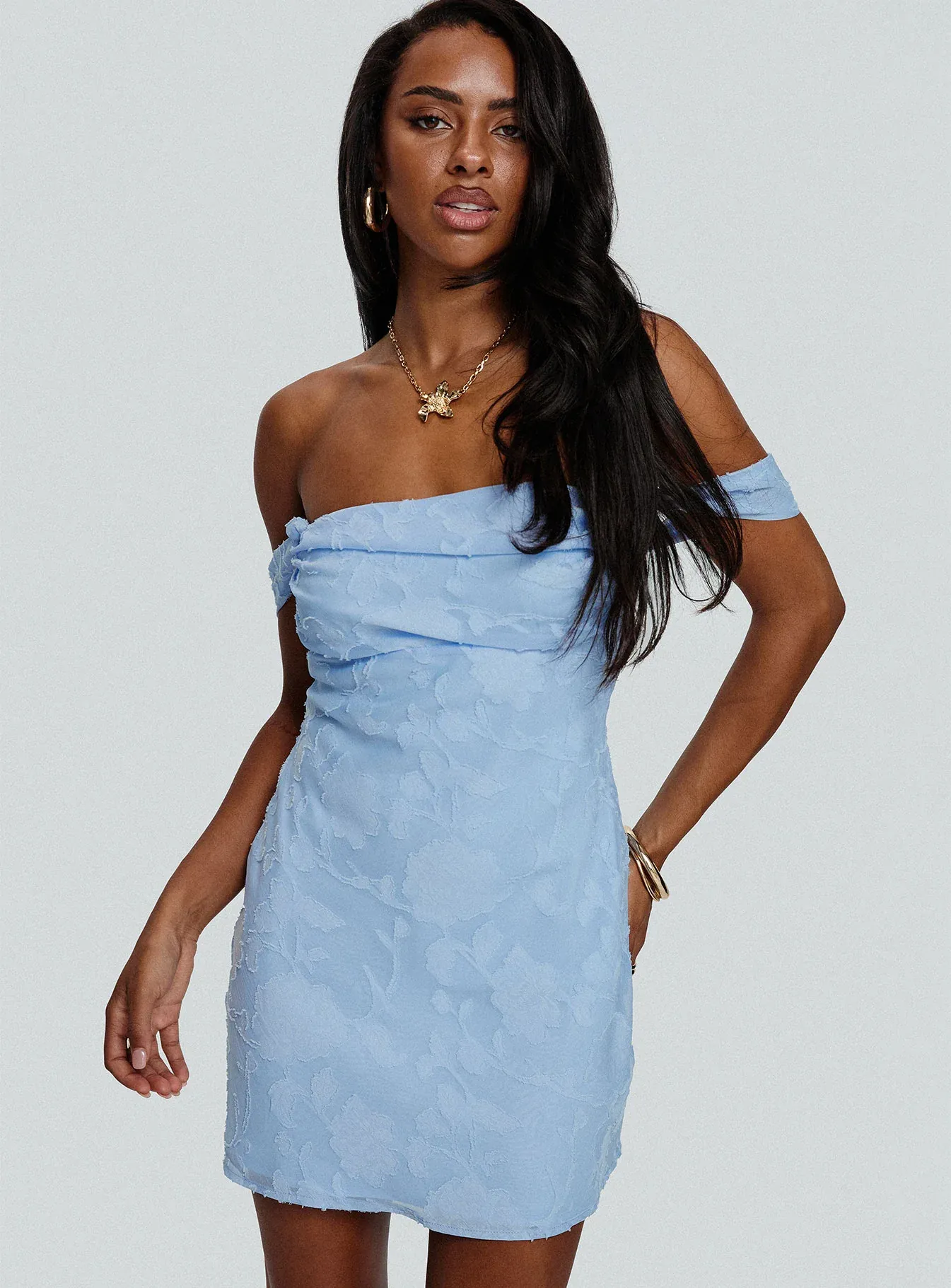 Zabbarra Off The Shoulder Mini Dress Blue